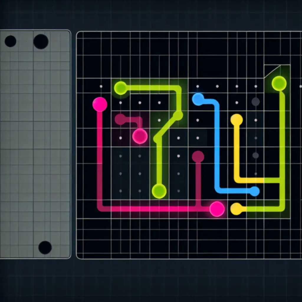 Graficzne przedstawienie linii łączących kolorowe kropki w Flow Free.