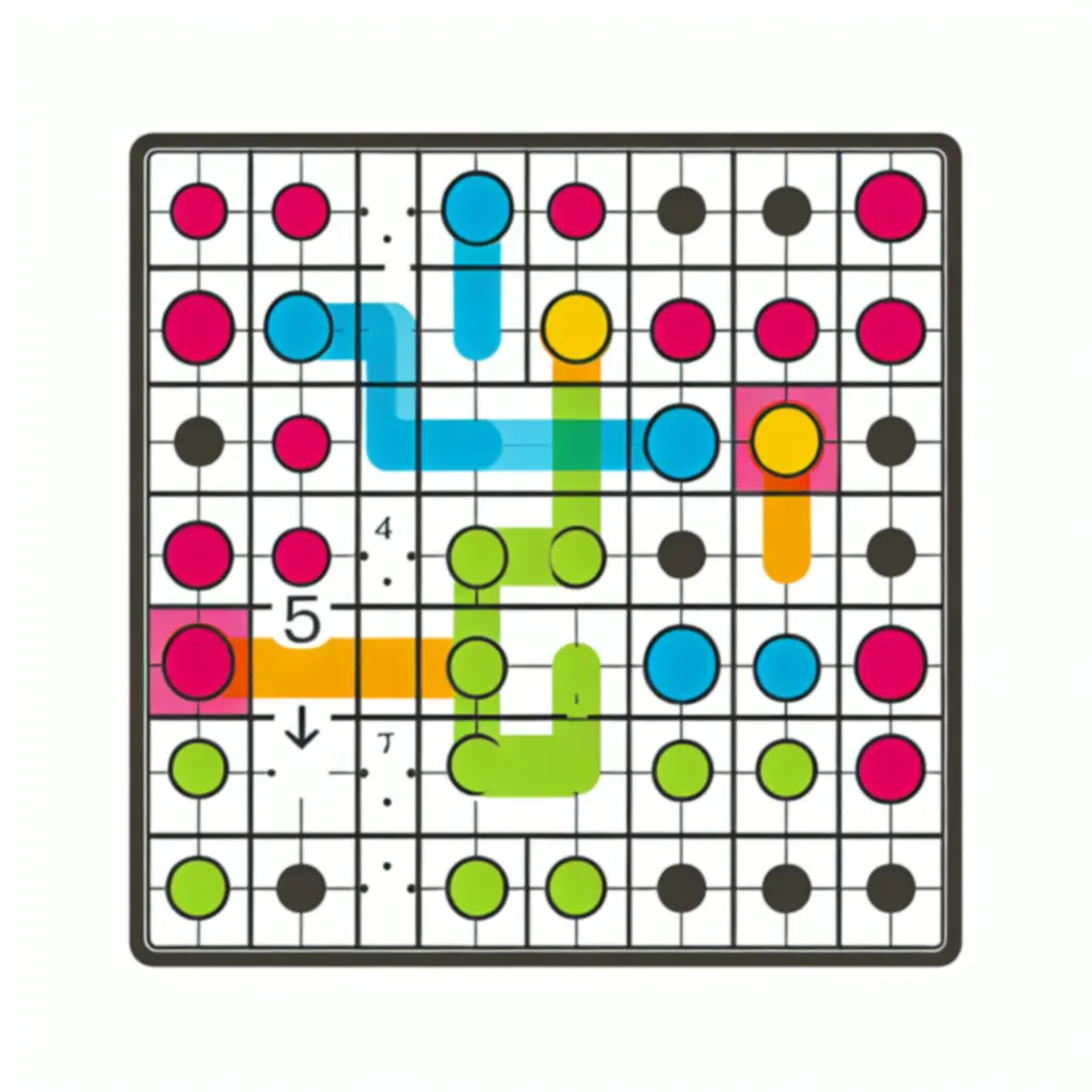 Diagram studium przypadku Flow Free przedstawiający kolejne etapy rozwiązywania planszy