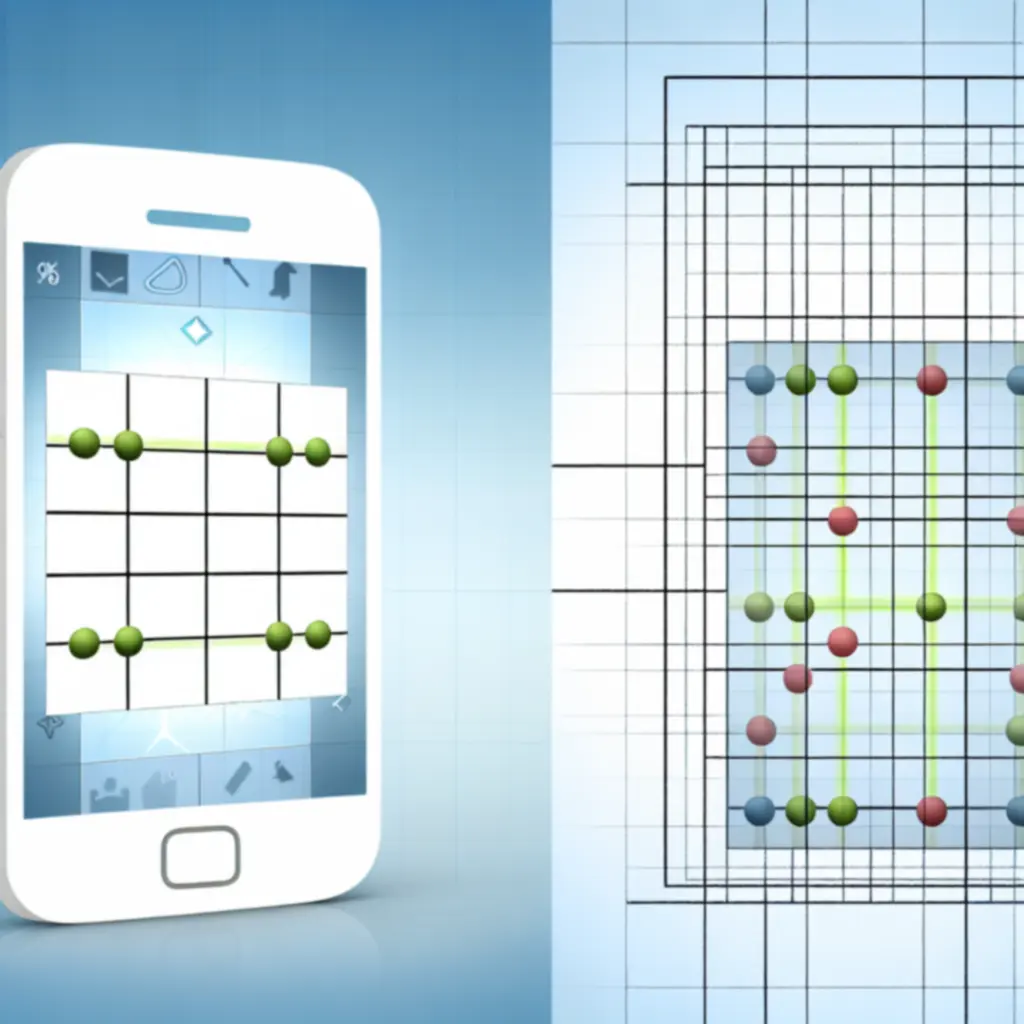 Ilustracja przykładowej planszy Flow Free z kolorowymi ścieżkami.